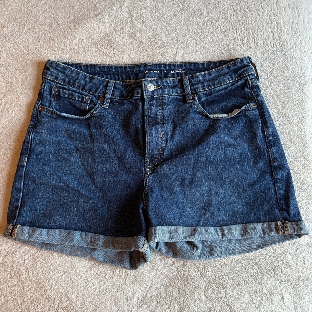 NWOT Old Navy OG Straight High Rise Cuffed Dark Blue Jean Shorts for Women